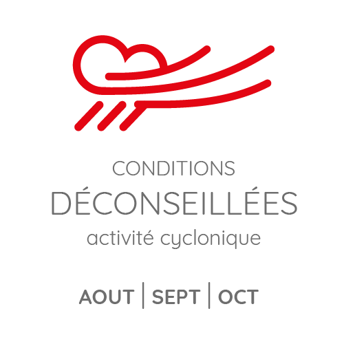 Nous vous déconseillons de partir aux Antilles de Aôut à Octobre, pendant la période cylonique